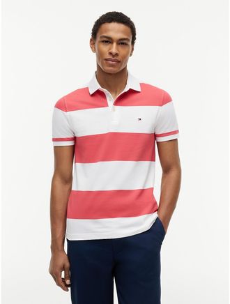 Tommy Hilfiger Mens Slim Fit Rugby Stripe Polo - Pink - XXXL