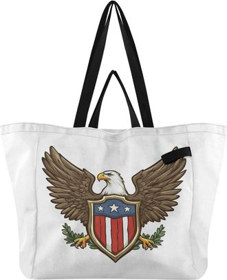 Generic Bird Shield White pattern Reusable Canvas Tote Bag, Heavy Duty Grocery Shopping Bag with Hard Bottom Large Capacity Double Handles Work Groceries Trav