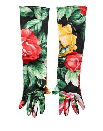 Dolce & Gabbana Multicolor Floral Print Elbow Length Women Womens Gloves