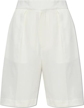 Victoria Beckham Geplooide Shorts - Dames - Korte Broeken - Beige - XS - Katoen - Korte Broeken