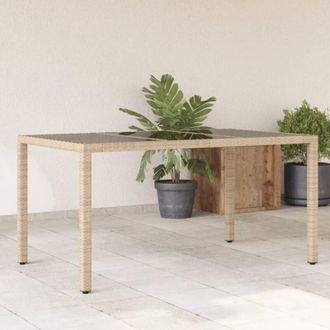 vidaXL Vidaxl - Mesa De Jard&iacute;n Superficie De Vidrio Rat&aacute;n Pe Beige 150x90x75 Cm