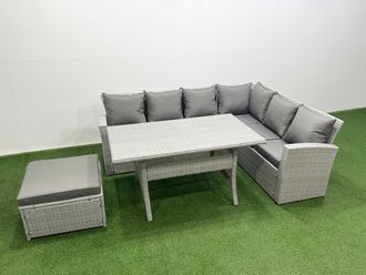 Fimous Rattan Garden Furniture Set Outdoor 7 Seater Patio Dining Corner Sofa in Light Grey