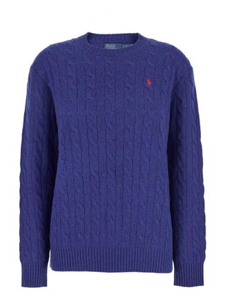 Polo Ralph Lauren Blue Knit Crewneck Sweater With Pony Embroidery In Wool And Cashmere Woman