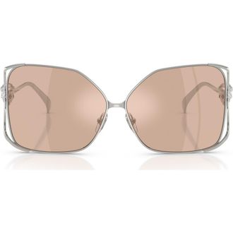 Versace 62mm Oversize Square Sunglasses in Silver /Pink Mirror Silver at Nordstrom