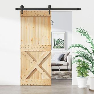 Berkfield Home Sliding Door with Hardware Set 85x210 cm Solid Wood Pine in Brown
