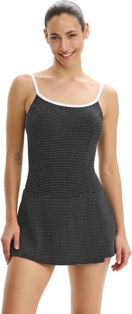 Gottex Dottie Delight Textured Square Neck Swimdress in Black-White at Nordstrom, Size 10
