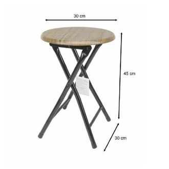 Trade Shop Sgabello Tavolino Seduta Pieghevole In Legno Scuro Metallo Nero 45 X 30 Cm - - Trade Shop Traesio