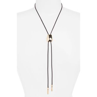 Open Edit Faux Leather Bolo Necklace in Black- Gold at Nordstrom