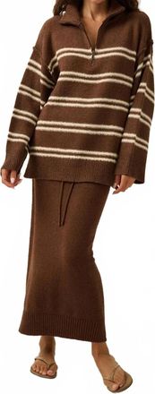 Promesa Striped Knit Quarter-Zip Sweater In Brown