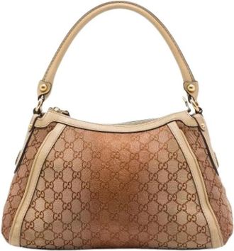 Gucci Pre-owned Canvas Shoulder Bag - Dames - Vintage Schoudertas - Bruin - ONE Size - Leer - Vintage