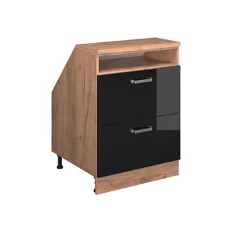Vicco Armario De Cocina Para Techo Inclinado R-line, Negro Brillo Intenso, 60 Cm Con 2 Cajones, Carcasa 60 Cm De Profundidad, Vicco