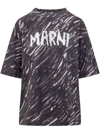 Marni Scribble logo jersey T-shirt - women - Cotton - 42 - Black