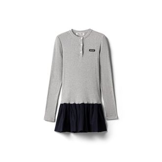 Miu Miu Ribbed Knit And Velour Dress, Woman, Grey/blue, Size 40