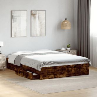 vidaXL Cama Con Cajones Madera De Ingenier&iacute;a Roble Ahumado 140x200 Cm Vidaxl