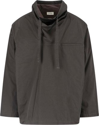 Christophe Lemaire Grey Funnel Neck Boxy Cropped Hooded Sweatshirt