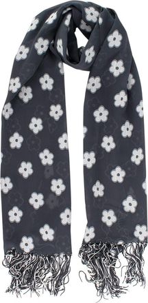 Giorgio Armani Grey Floral Print Silk- Blend Shawl