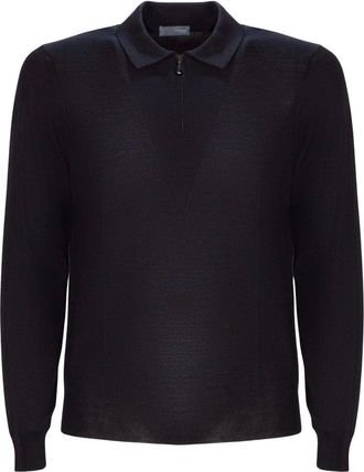 Drumohr Polo van merinowol - Heren - Tops - Blauw - Maat: XL Wol