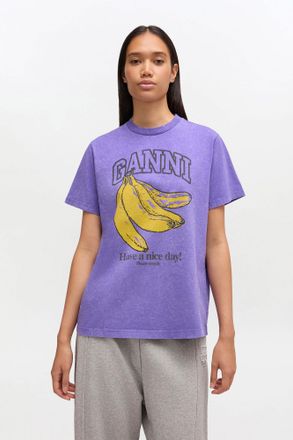 Ganni Purple Vintage Wash T-shirt - Size XXS Recycled Cotton
