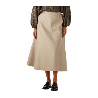 Summum Beige Faux Leather Rok - Dames - Midirokken - Beige - S - Rokken