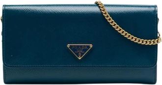 Prada Pre-owned Wallet on Chain - Dames - Vintage Schoudertas - Blauw - ONE Size - Leer - Vintage