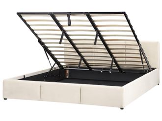 Beliani Letto Moderno Imbottito Contenitore In Velluto Beige Chiaro 180 X 200 Cm Bousse