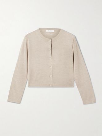 Max Mara Cardigan Cropped In Misto Seta E Cashmere - Neutri