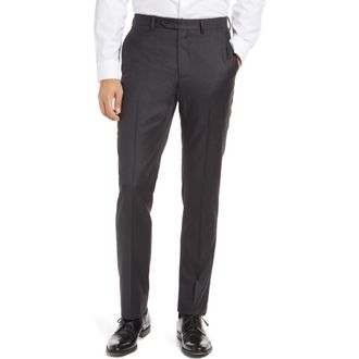 Santorelli Roma Flat Front Loro Piana Wool Serge Dress Pants in Charcoal at Nordstrom Rack, Size 42