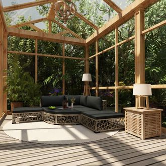 vidaXL Vidaxl - Set De Sof&aacute;s De Jard&iacute;n 6 Piezas Y Cojines Rat&aacute;n Sint&eacute;tico Gris