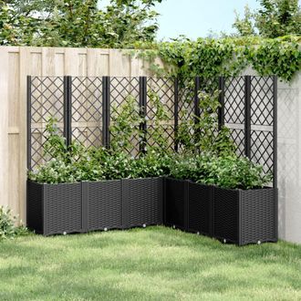 Berkfield Home Garden Planter with Trellis Black 160x160x140 cm PP | Size: 160 x 160 x 140 cm