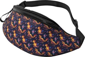 Generic Flame Dinosaur Print Waist Packs Chest Bag Lightweight Waistpacks For Hiking Walking Men 14X35Cm