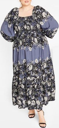 City Chic Hattie Floral Print Long Sleeve Maxi Dress in Navy Floral at Nordstrom, Size 3Xl
