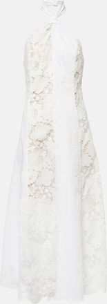 Oscar De La Renta Halterneck cotton lace midi dress