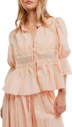 Free People Forever Young Lace Accent Tie Front Top in Peach Pit at Nordstrom, Size X-Small