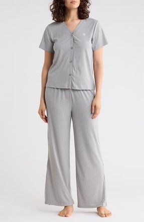Tommy Hilfiger Short Sleeve Button-Up Top & Pants Pajamas in Heather Grey at Nordstrom Rack, Size X-Large