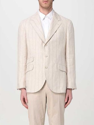 Brunello Cucinelli Light Beige Linen Striped Blazer, Brand Size 50 (US Size 40)