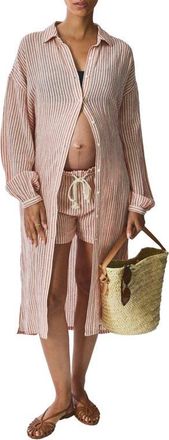 Hatch The Bungalow Striped Shirt Dress in Red/cream Stripe at Nordstrom, Size X-Large