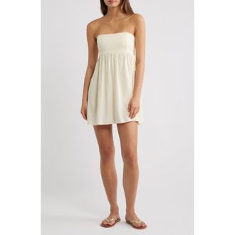 PacSun Tie Back Strapless Babydoll Dress in Vanilla at Nordstrom, Size X-Large