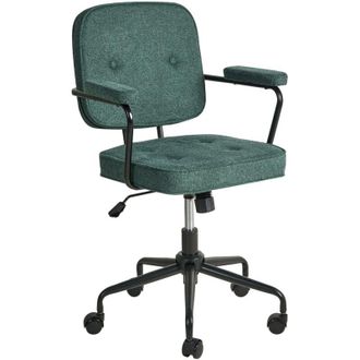 Beliani Office Chair Dark Green Fabric Swivel Adjustable Height with Armrests Home Office Study Traditional PAWNEE