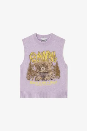 Ganni Thistle Vest with Forest Teddy - Size XXS Wool