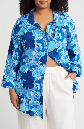 Boho Me Floral Button-Up Tunic in Blue Patch Print at Nordstrom Rack, Size 2X