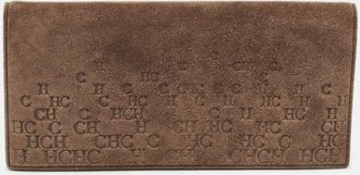Carolina Herrera Brown Monogram Suede Long Wallet