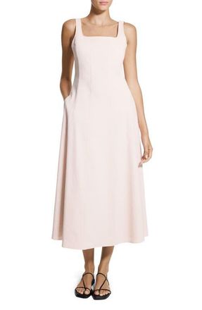 Theory Square Neck Stretch Linen Blend Midi Dress in Warm Pink - Xke at Nordstrom, Size 00