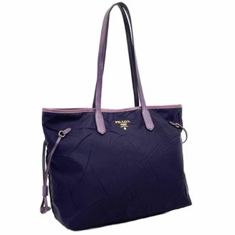 Prada Saffiano Purple Nylon Leather Handbag Shoulder Bag Tote Bag (Pre-Owned)