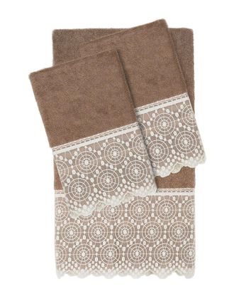 Linum Home Textiles 100% Turkish Cotton Arian 3Pc Cream Lace Embellished Towel Set