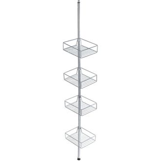 WENKO Scaffale Telescopico per Bagno Domaso, 4 Cestini per Doccia, Montaggio senza Foratura, Fissaggio con Torsione e Regolabile in Altezza, Acciaio