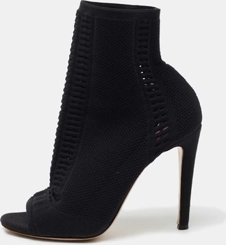Gianvito Rossi Black Knit Fabric Vires Open-Toe Ankle Booties