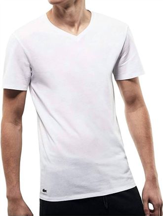 Lacoste Mens Essentials 3-Pack Slim Fit V-Neck T-Shirts In White