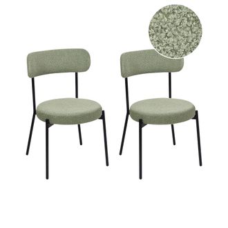 Beliani Beliani - Conjunto De 2 Sillas De Comedor Patas De Acero Negro Con Tapas Sin Reposabrazos Boucl&eacute; Verde Claro Allison