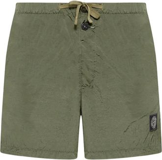 Stone Island Short met geborduurde patches - Heren - Korte Broeken - Groen - XL - Korte Broeken