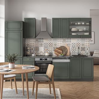 Vicco Mueble De Cocina Fame-line, Verde-dorado Casa De Campo/antracita, 300 Cm, Et Antracita